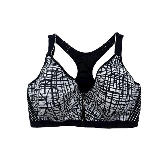 Maidenform Sport Bra DM7991 Zip Front Medium Impact Black White 38DD - Picture 2 of 8